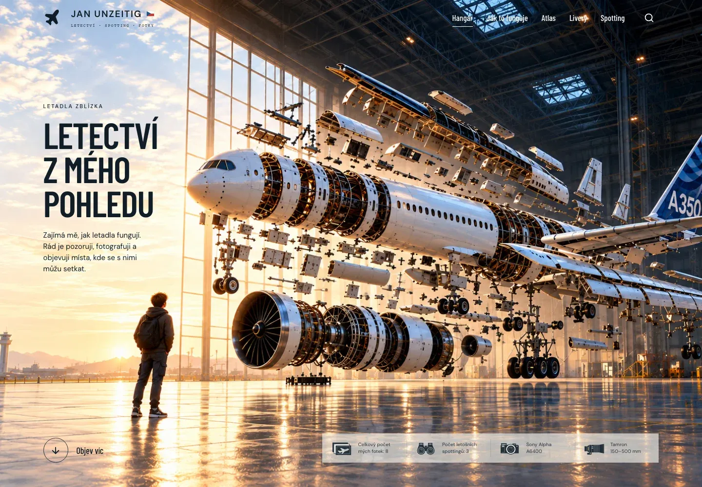 Aviation Atlas mit einer technischen Flugzeugansicht im Hangar